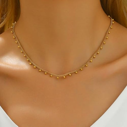 Gold Chain Necklace for Women 18K Gold Plated Dainty Star Cross Heart Cuabn Choker Chains Stainless Steel Trendy Jewelry Christmas Gifts - color: Cuban Ball Drop