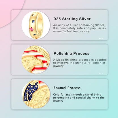 LUXILLA Love You Best Friend Grandma Wife Heart Charm 925 Sterling Silver Charms Fit for Bracelets Necklace Jewelry Gift for Women - color: Eagle 250th Anniversary Charm