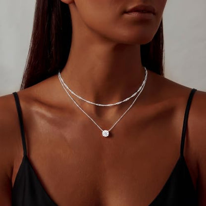 Layered Dainty Necklaces for Women Set, 14K Gold Silver Plated Choker Chain Simple Pendant Necklace Stackable, Trendy Prom Jewelry Gifts for Women - color: Diamond5-Silver