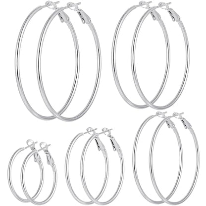 5/12 Pairs Gold Silver Plated Hoop Earrings for Women, Hypoallergenic Stainless Steel Hoops Earrings Set, Lightweight Large Small Hoops Women Earrings Loop Earrings Set - color: 5 Pairs Silver Plated Hoop Earrings
