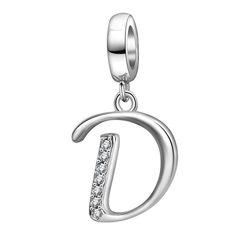 925 Sterling Silver Initial Charm fits Pandora, Gift for Mom Wife | Christmas,Birthday,Mother's Day, Anniversary, Valentine's Day - color: Letter D