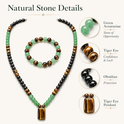 Money Bracelets Necklace Jewelry Set for Women Men Jade Crystal Tiger Eye Obsidian Beaded Necklace Feng Shui Good Luck Money Bracelet Wealth Attraction Accessories Outfits Protection Jewelry Gifts - color: A2