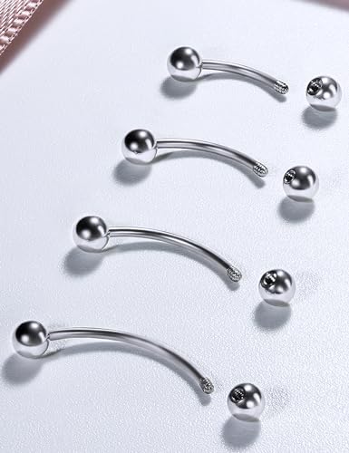20G 16G 14G 12G Eyebrow Rook Daith Piercing Jewelry 316L Surgical Steel Vertical Lip Labret Belly Button Ring Snake Eyes Tongue Ring Curved Barbell 6mm(1/4") 8mm(5/16") 10mm (3/8") 12mm(1/2") - color: Silver, size: 20G(0.8mm)-6/8/10/12mm Bars