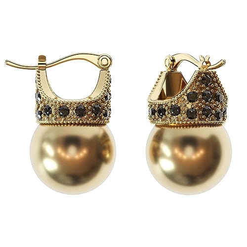 Glass Pearl Earrings Crystal Accent Crown Shape for Wedding, Bridal, Formal & Fashion - color: Gold/Gold