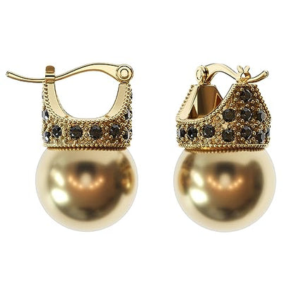 Glass Pearl Earrings Crystal Accent Crown Shape for Wedding, Bridal, Formal & Fashion - color: Gold/Gold