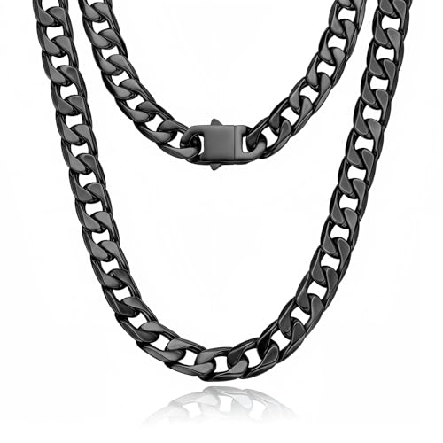 Qlaway 14MM Black Cuban Link Chain for Men, 316L Stainless Steel and Black Metal Filled, Available In 22/24/26/28/30 Inches, Black Necklace for Men - style: 14MM-30 Inch