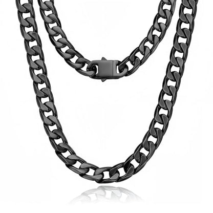 Qlaway 14MM Black Cuban Link Chain for Men, 316L Stainless Steel and Black Metal Filled, Available In 22/24/26/28/30 Inches, Black Necklace for Men - style: 14MM-24 Inch