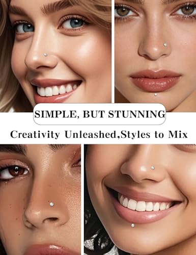 6-Piece L-Shaped Moissanite Nose Stud Set, 925 Sterling Silver Nose Rings | Hypoallergenic Nose Studs Suitable for Nostril, Nasal Septum, and Nasal Cartilage Piercings; Colorfast (Unisex) - color: Silve