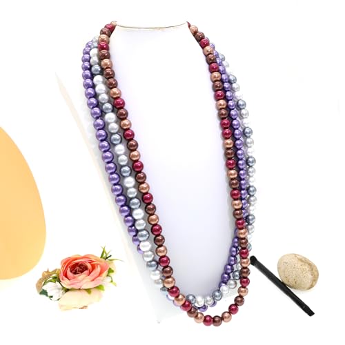Long Simulated 10mm AAA Pearl Strand Necklace for Women Multicolor Pearl Choker Necklace 1920s Pearl Statement Necklace Costume Jewelry - color: 10mm Purple 24 Inches