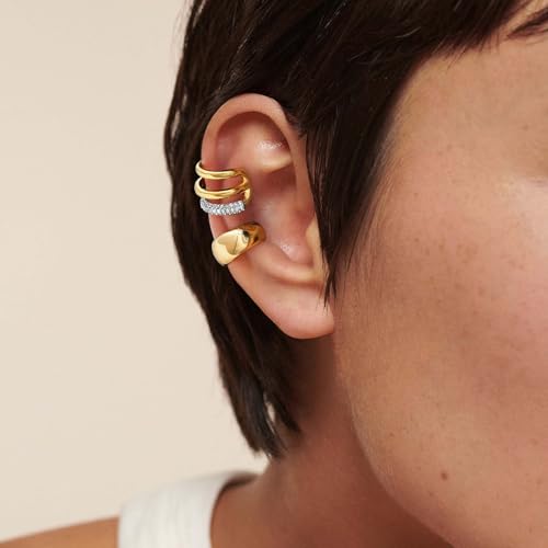 MEVECCO Ear Cuffs Non Piercing 18K Gold Plated Ear Cuff Earring Sets Clip on Cartilage Cubic Zirconia Pearl Minimalist Hypoallergenic Fake Hoop Earrings Stack Women Gifts - style: 3pcs-Tripe