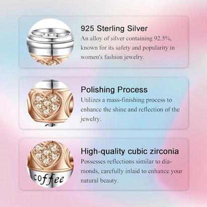 Bible Family Mom Wife Love Heart Dangle Charm 925 Sterling Silver Charms fits Bracelets and Necklace Pendant Bead Charms Jewelry Present for Women Family Friends - style: Coffee Lover Charm