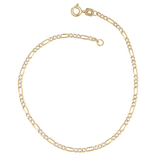 Kooljewelry 14k Two-Tone Gold Pave Figaro Chain Bracelet (7.5 inch)