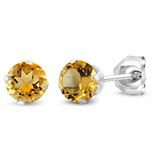 Gem Stone King 925 Sterling Silver Round 4MM Gemstone Birthstone Stud Earrings For Women Men - style: Citrine, November