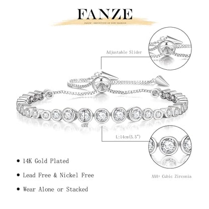 FANZE Gold Plated Cubic Zirconia Tennis Bracelets for Women Dainty Trendy Adjustable Bracelet Jewelry Gift for Ladies Wedding Mother Birthday Anniversary - style: Style 3