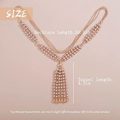 Aimimier Bohemian 3-Strand Faux Pearl Knot Beaded Necklace - color: Champagne