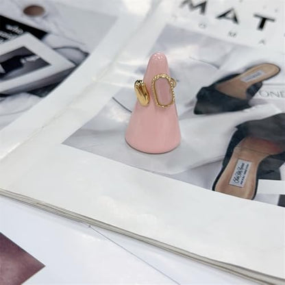 Elegant Gemstone Geometric Statement Rings for Women Gold-Tone Plated Stainless Steel Open Band Dainty Wedding Open Adjustable Middle Thumb Ring Cocktail Prom Party Trendy Jewelry for Girlfriend - color: Pink