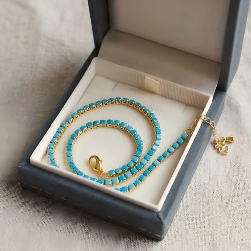 Boho Turquoise Beaded Necklace with Extender Chain Dainty Adjustable Gemstone Choker for Women Summer Beach Accessory-Gift Ready