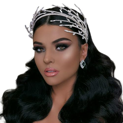 JHOO Wedding Rhinestone Hair Accessories Bridal Headband Silver Unique Shape Hairband Suitable for Women and Brides Crystal Headwear