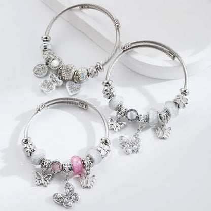 Charm Bracelets for Womens,Exquisite Cute Cartoon Friendship Silver Bracelets Stainless Steel Bangle, Womens Jewelry Suitable for Holiday Gifts and Birthday Gifts - color: Butterfly Bracelet