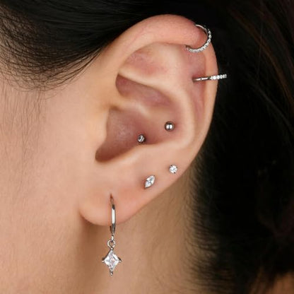 Surgical Steel Hoop Earrings for Women - Hypoallergenic Small Cartilage Huggies with Cubic Zirconia Dangle - color: Clear CZ-Stainless Steel