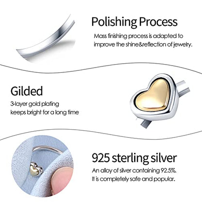 KUNSIR 925 Silver Cubic Zirconia Ring Size 7-9 Wedding Band Sterling Silver Eternity Ring Modern Style - style: Gold dome heart Ring