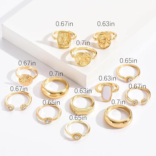 HUASAI Gold Stackable Rings Set for Women Boho Dainty Moon Star Pearl Leaf Cubic Zirconia Heart Midi Pinky Trendy Jewelry Birthday Gifts - color: F Gold 13 Pcs