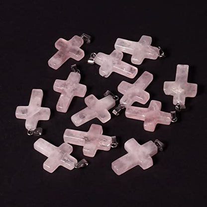 12PCS Natural Stone Cross Pendant Gemstone Charms Bulk for Jewelry Making | Healing Crystal Quartz Chakra Reiki Gemstone Pendants Charms Bulk for Necklace Craft - color: Rose Quartz Cross