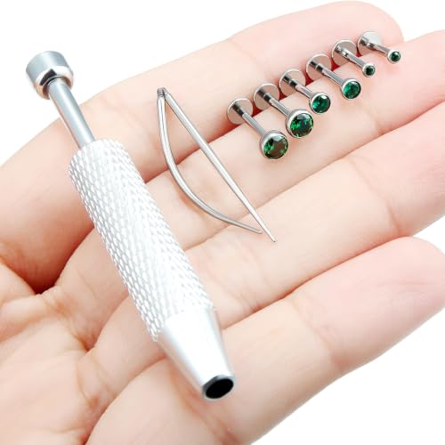 Jenxnjsjo F136 Titanium 20/18/16g Earrings Nose Lip Rings Studs Labret Medusa Tragus Helix Conch Cartilage Piercing Jewelry for Women - color: Green, size: 16g