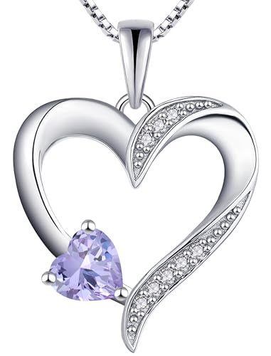 YL Heart Necklace 925 Sterling Silver Love Heart Pendant Birthstone Jewelry for Women - color: 06-alexandrite-Jun