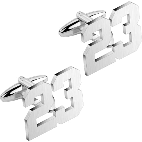 AMITER Mens Cufflinks with Number, Classic Silver Personalized Cuff Links for Men, Sport’s Day Casual or Formal Shirts - style: 23