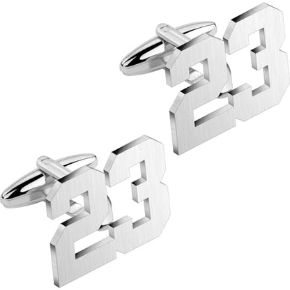 AMITER Mens Cufflinks with Number, Classic Silver Personalized Cuff Links for Men, Sport’s Day Casual or Formal Shirts - style: 23