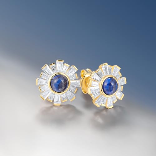 Santuzza Sterling Silver Gemstone Flower Earrings for Women - color: [A]Dandelion-Blue