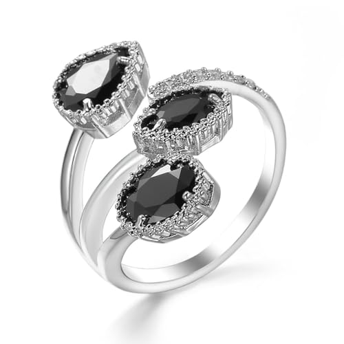 Kokoma Shiny Diamond Teardrop Open Statement Ring for Women Girls Rhinestone CZ Crystal Leaf Climber Wrap Finger Band Engagement Promise Rings Bands Fashion Jewelry Gifts for Mother's Day - color: Black