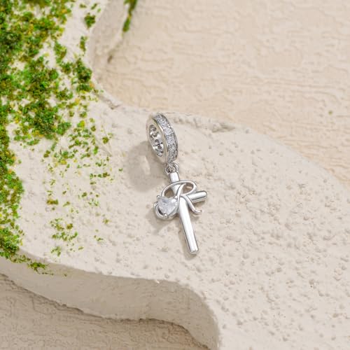 PROESS Initial Cross Charm 925 Sterling Silver Letter A B C Pendant Dangle Charm Beads for Bracelet Initial Cross Jewelry Gifts for Women - style: 18-R
