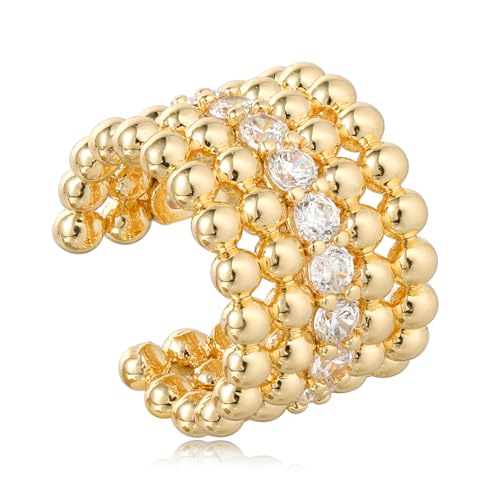 Chunky Ear Cuff Earrings for Women Single | Non Piercing, Clip On, 14K Gold Plated, Cubic Zirconia, Hypoallergenic, Jewelry Gifts - style: 5-line beads