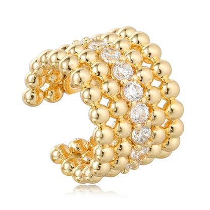 Chunky Ear Cuff Earrings for Women Single | Non Piercing, Clip On, 14K Gold Plated, Cubic Zirconia, Hypoallergenic, Jewelry Gifts - style: 5-line beads