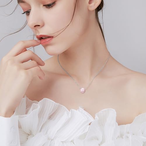 925 Sterling Silver Black Pearl Necklace Choker Jewelry Birthday Gifts for Women - style: Pink Pearl