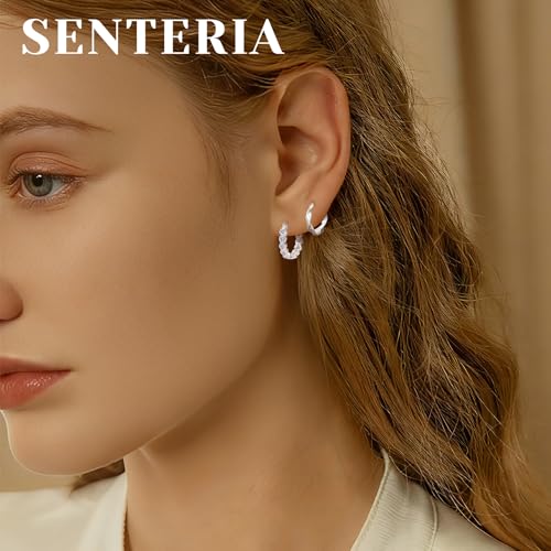 Senteria 925 Sterling Silver Post Hoop Earrings Hypoallergenic Small Heart Hoop Earrings with AAA+Cubic Zirconia Twisted Huggie Hoops Earring for Women 15MM/20MM - color: silver-heart-20mm