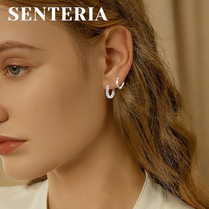 Senteria 925 Sterling Silver Post Hoop Earrings Hypoallergenic Small Heart Hoop Earrings with AAA+Cubic Zirconia Twisted Huggie Hoops Earring for Women 15MM/20MM - color: silver-heart-20mm