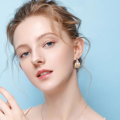 Milan Chiva 14K Gold Plated Small Huggie Dangle Earrings | Lightweight Trendy Heart Dainty Jewelry Hypoallergenic Chunky Gold Hoops Earrings Jewelry Mothers Day Gift for Women - color: D-White Gold