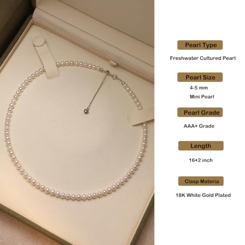 White Genuine Freshwater Cultured Pearl Necklace For Women And Men | Full Sizes from 3mm to 14mm Freshwater Pearls, AAA Grade & Above, A Love Gift Choice For Anniversaries And Birthdays - size: 4-5mm 16+2in