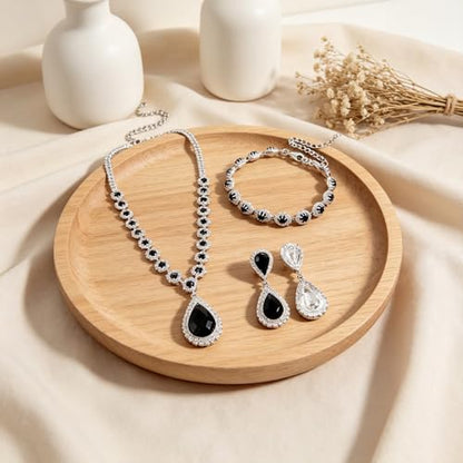 Silver Plated Necklace Earrings Bracelet Crystal Bridal Wedding Jewelry Sets for Wedding princess birthday party Halloween Prom Pageant Jewelry - color: 1-black