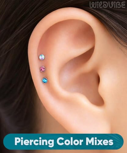 Bioflex Labret Plastic Lip Piercing Jewelry for Monroe, Medusa, Ashley and Cartilage Piercings, Tragus, Conch, Helix, Daith - 16g Clear Post Studs with Push-In CZ Crystals - color: Jet, Clear, AB, Rose, Aqua, size: 6mm