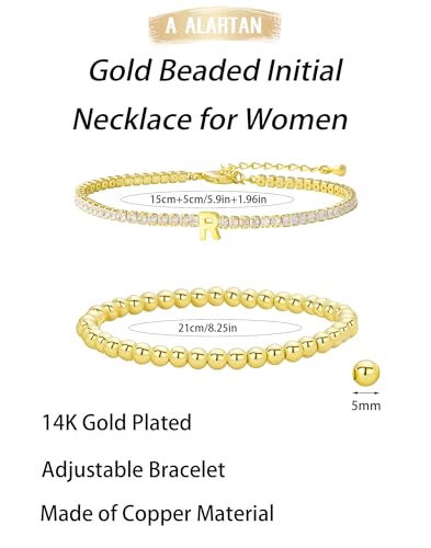 14K Gold Plated Bracelets for Women Dainty Tennis Initial Bracelet Trendy Beaded Stackable Charm Bracelets Layered Waterproof Bracelet Dainty Bracelet for Women Jewelry Gifts - style: R