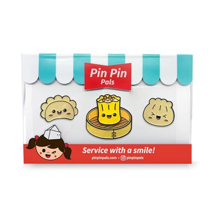Enamel Pin Set (2 Pins Per Set) for Backpack, Bag, Lapel, Noodles, Food, Kawaii Button Collector - style: Dim Sum & Basket