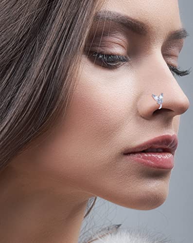 Akeoqi 12Pcs Nose Rings Stud L Shape Nose Rings Cubic Zirconia Butterfly Flower Eye Moon Crown Heart Lightning Shape Nose Studs Piercing Jewelry for Women Men Silver Gold Plated 20G - style: D:Crown&Ring