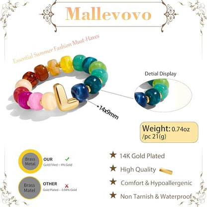 Bubble Initial Chunky Beaded Bracelet for Women Colorful Resin Bead Trendy Statement Big Stretch Bracelets Summer Beach Boho Charm Jewelry Cute Gifts for Women - color: Initial L