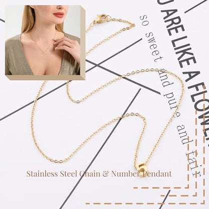 Number Necklace for Women Dainty 18K Gold Plated Pendant Necklace Charm Birth Month Personalized Jewelry Birthday Gift - color: GOLD, style: Number 0