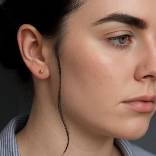 KEZEF 925 Sterling Silver Ball Stud Earrings for Women, 2mm to 10mm | Nine Bead Sizes, Three Finishes, Hypoallergenic Nickel Free Post, Butterfly Push Back, Sold As One Pair - color: 14k Yellow Gold, size: 3mm
