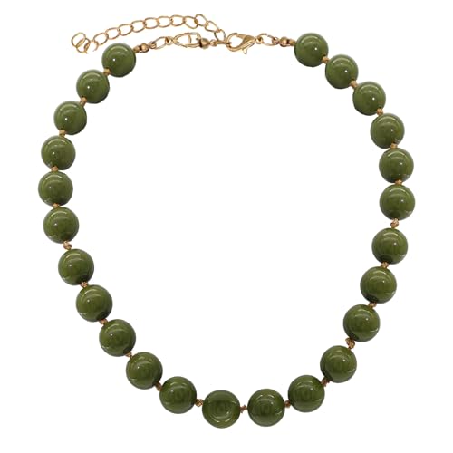JNF Chunky Beaded Necklaces Women Large Big Ball Bead Choker Necklace Bold Statement Beads jewelry Gift - color: dark green